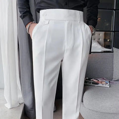 Business Casual Suit Pants Men Fashion Slim Fit Solid Color Straight Leg Pants High Waisted Office