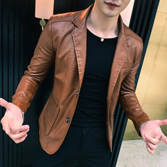 Mens Leather Jacket and Coats Spring and Autumn Men Business Casual