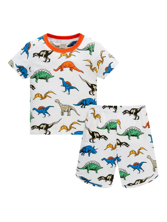 Manufacturer's in stock children's sleepwear cotton cartoon dinosaur boys' home clothes daily basic short sleeved underwear set