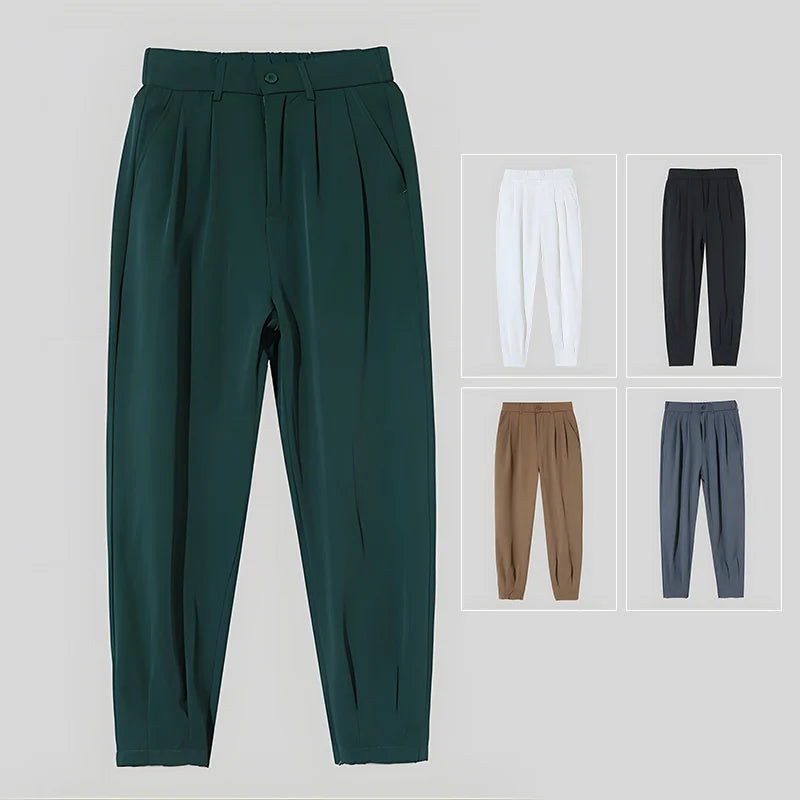 Spring Summer Casual Sold Color Trousers Male Slippery Feet Ice Silk Pants