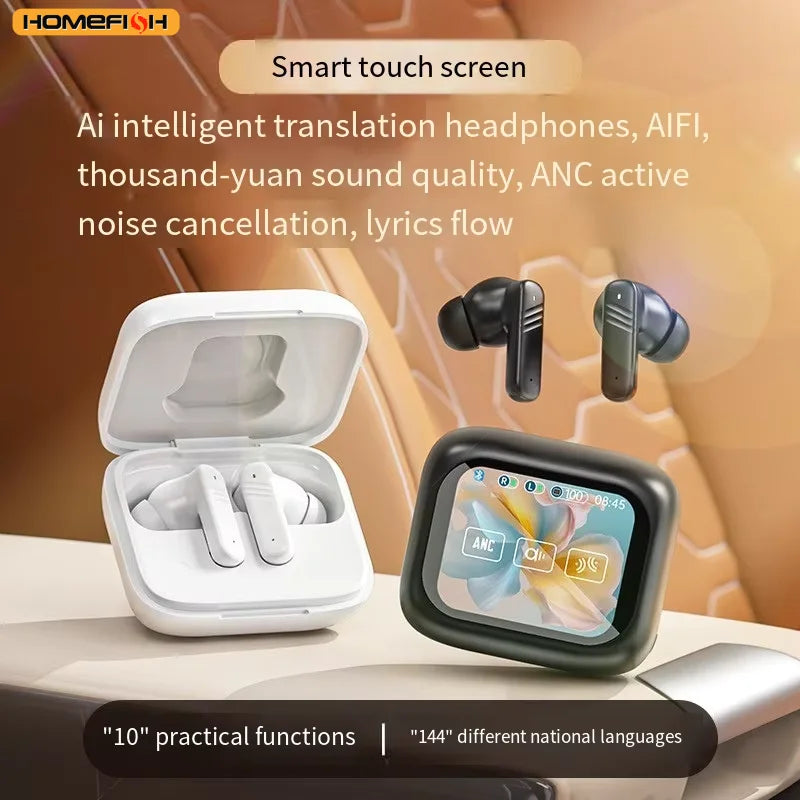 Bluetooth V5.4 headphones AI translation OWS LCD touch screen sports wireless high-definition stereo long-life headphones