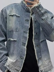 Men's Denim Jacket Wide Sleeves Male Jean Coats Designer Autumn