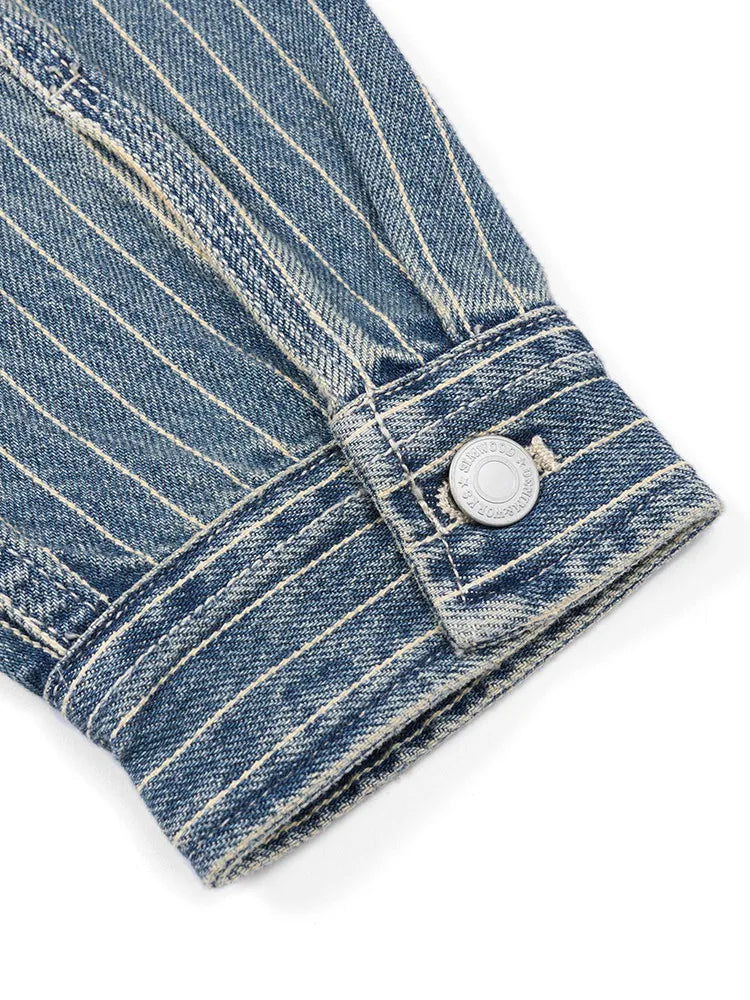 High Strandard Series  2024 Autumn New Oversize  Fabric Vertical Striped Denim Jackets