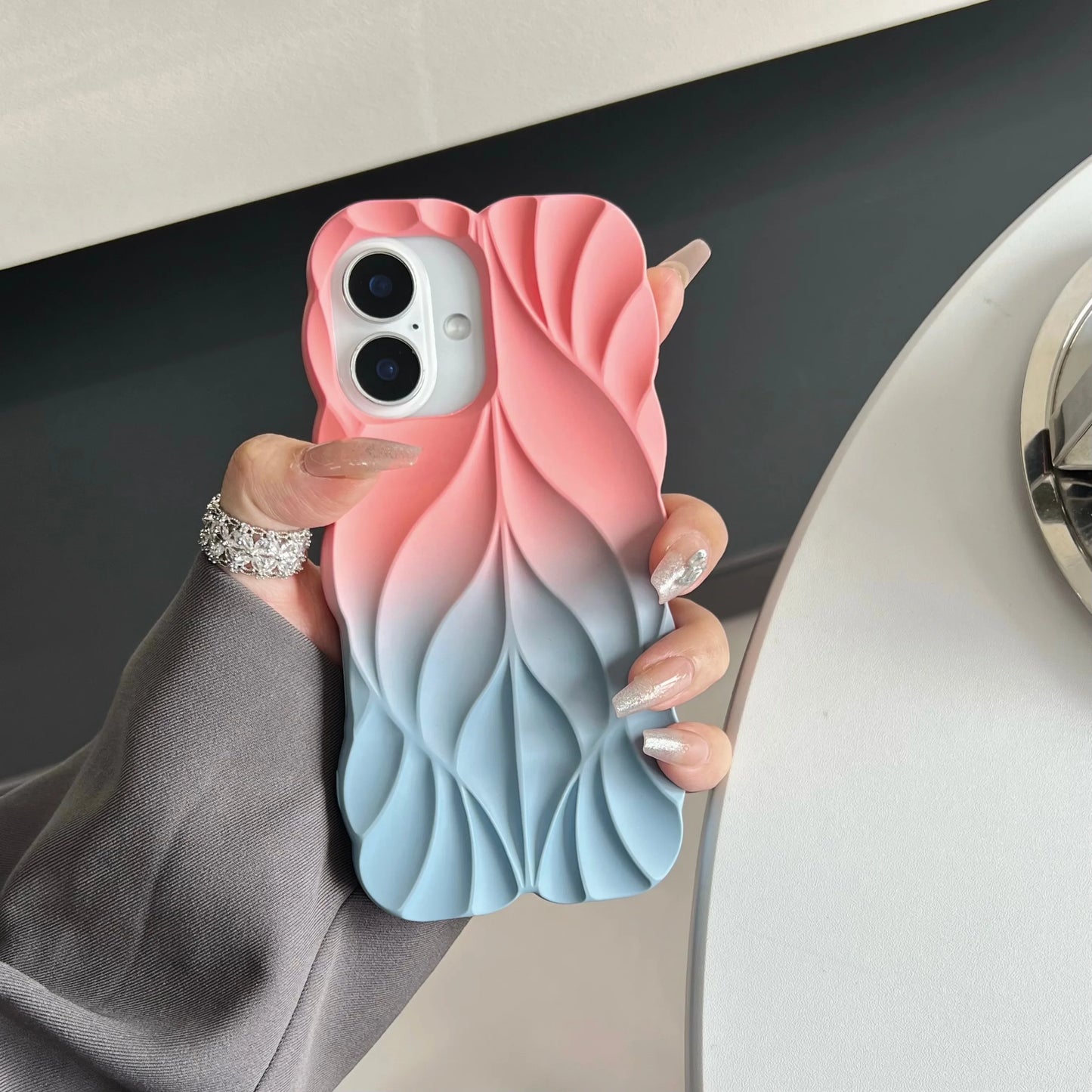 Luxury fashion 3D Leaf Pattern Soft phone Case for iPhone 16 15 14 13 Pro Max Plus Leaf Ripple Candy Color Shockproof Back Cover