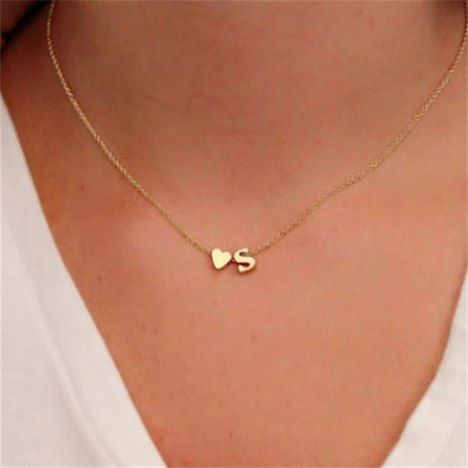 eManco 6MM Heart Dainty Initial DIY Necklace Gold Color Letter Choker Necklace For Women Pendant Jewelry Gift