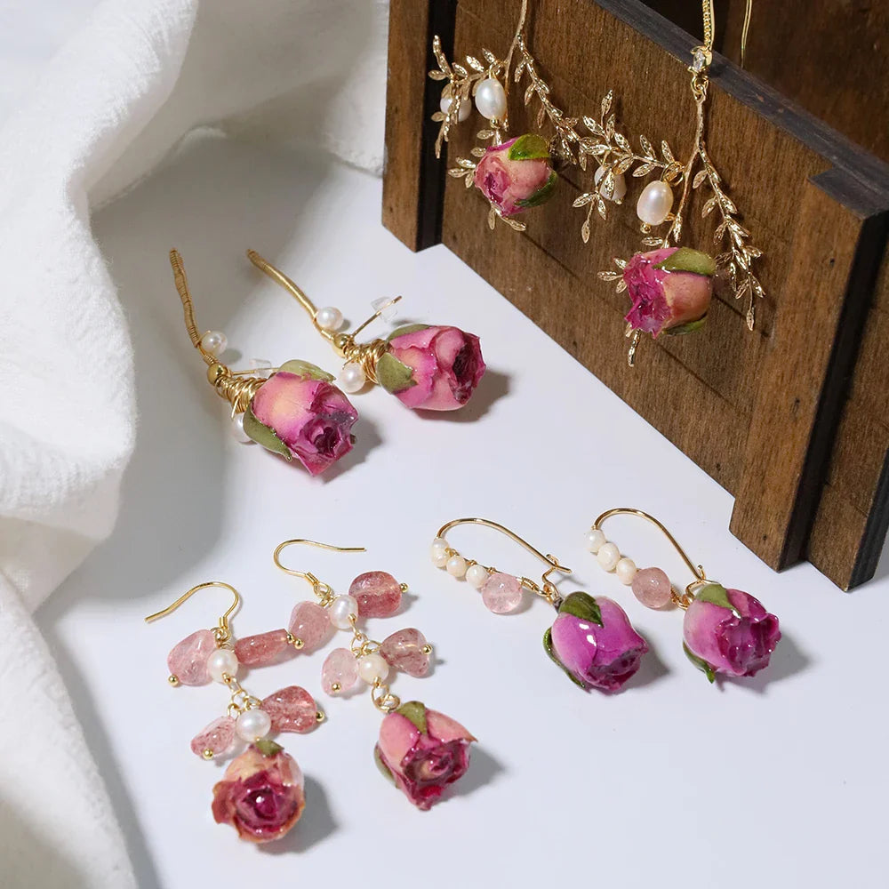 Natural Freshwater Pearl Enamel Resin Flower Earrings Korean Style Women's Luxury Vintage Jewelry Fashion Ladies and Girls Gift