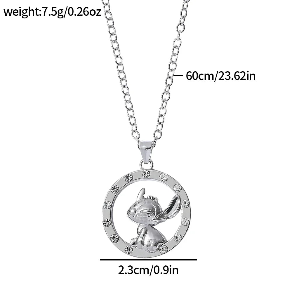 Disney Stitch Cartoon Pendant Necklace Cute Filled Rhinestones Jewelry Personality Sweater Chain Gift for Fashion Lovers