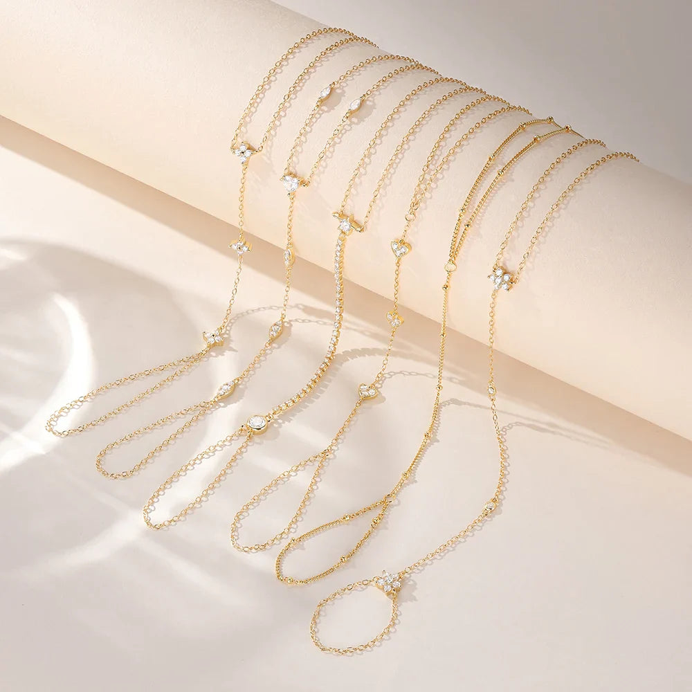 ROXI 925 Sterling Silver Heart/Star Zircon Bracelet With Finger Design For Women Hand Chain Accessories Party Jewelry Gift