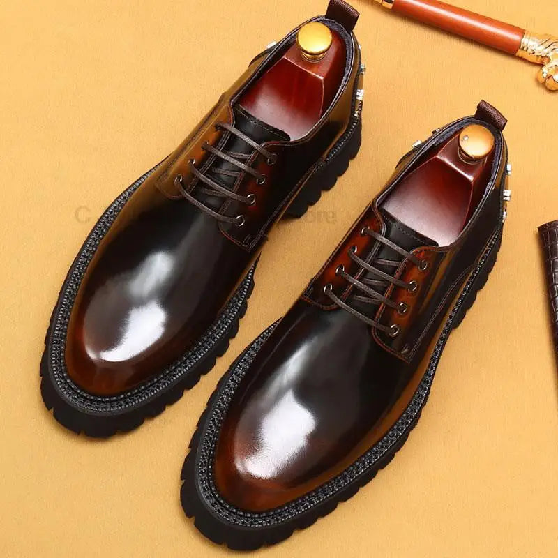 HKDQ Men's Oxfords Genuine Leather Male Wedding Party Dress Shoes For Men Round Head Lace-Up Office Suit Formal Derby Shoes