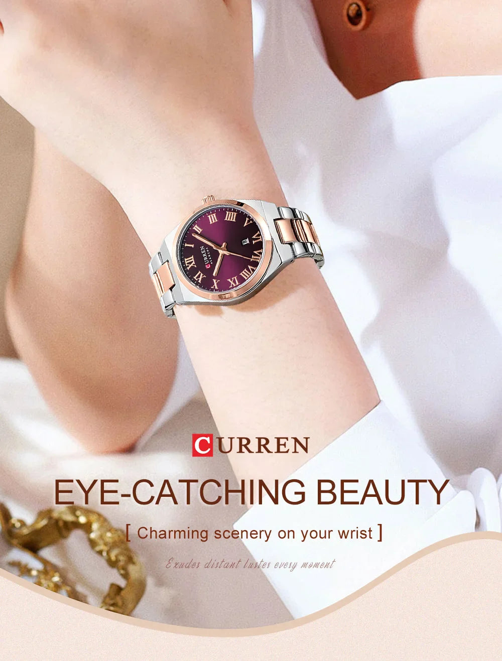 CURREN Luxury Women Watches Fashion Casual FemaleLadies Stainless Steel Quartz Wristwatches Life Waterproof Girlfriend Gift