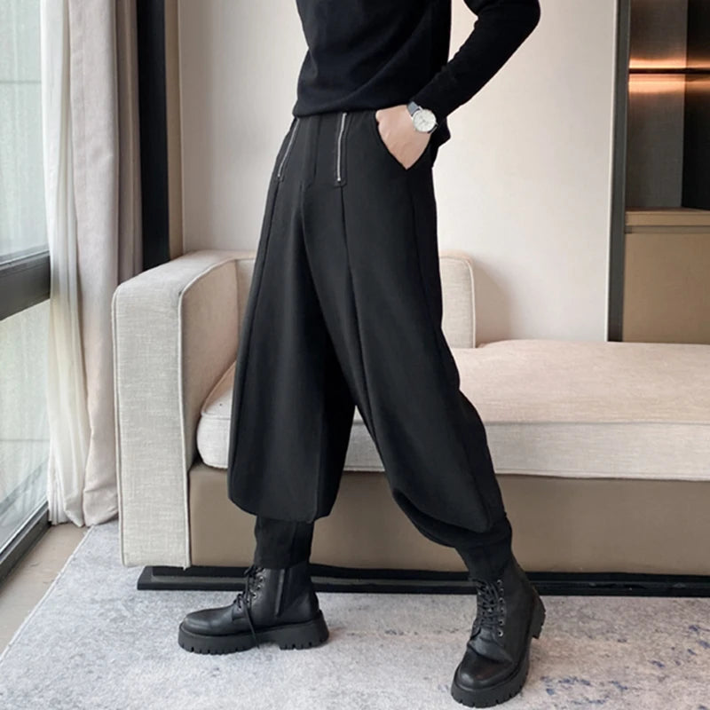 Fashion Metal Zippered Men's Suit Pants Loose Casual Solid Color Simple Male