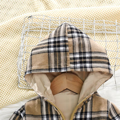 Spring And Autumn Baby Jacket Boys' Checkered Hooded Fashion Windbreaker Kids' Versatile Outwear Casual Coat