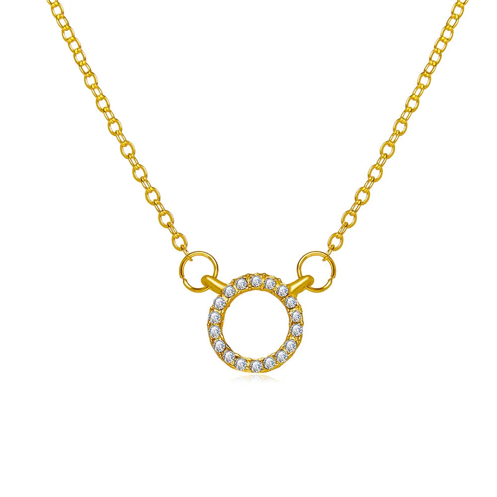 Elegant Jewelry Crystal Circle Pendant Necklace Golden Color Unique