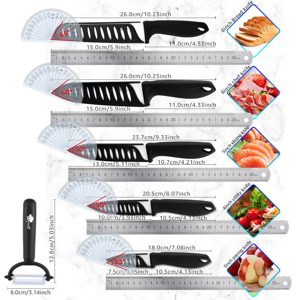 Ceramic Knife Set of Kitchen Knives 3 4 5 6 Inch Sharp Serrated Bread Chef Utility