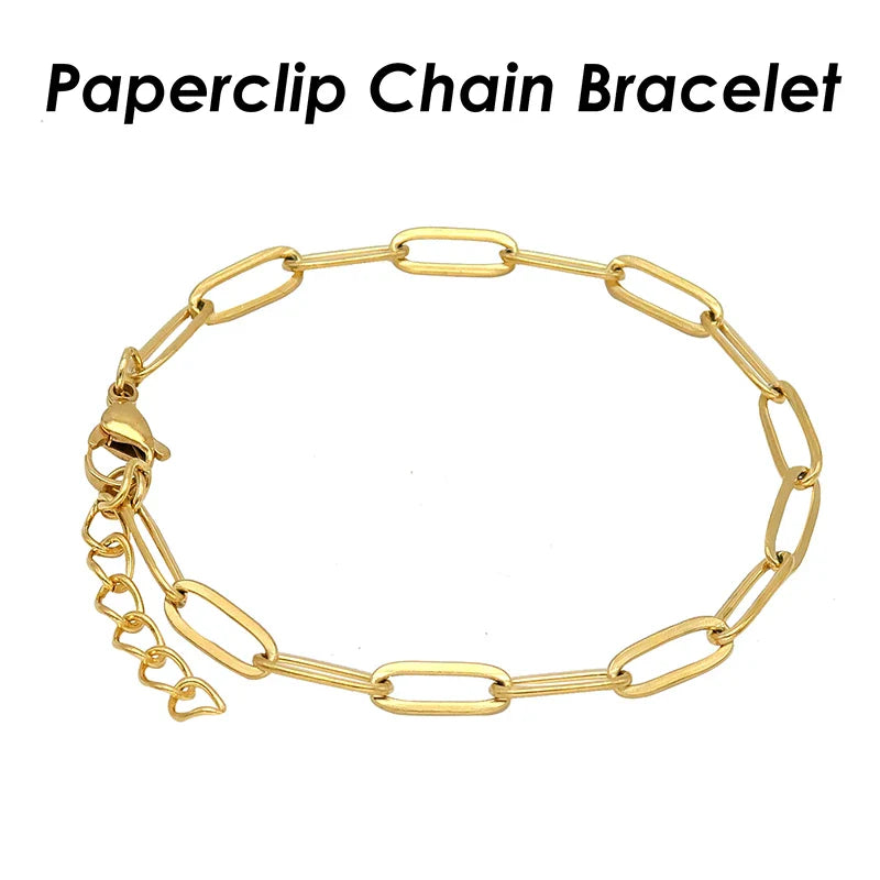 10 x Paper Clip Bracelet Gold Color Paperclip Bracelet Stainless Steel PaperClip Link Bracelet Paper Clip Chain Bracelet Women