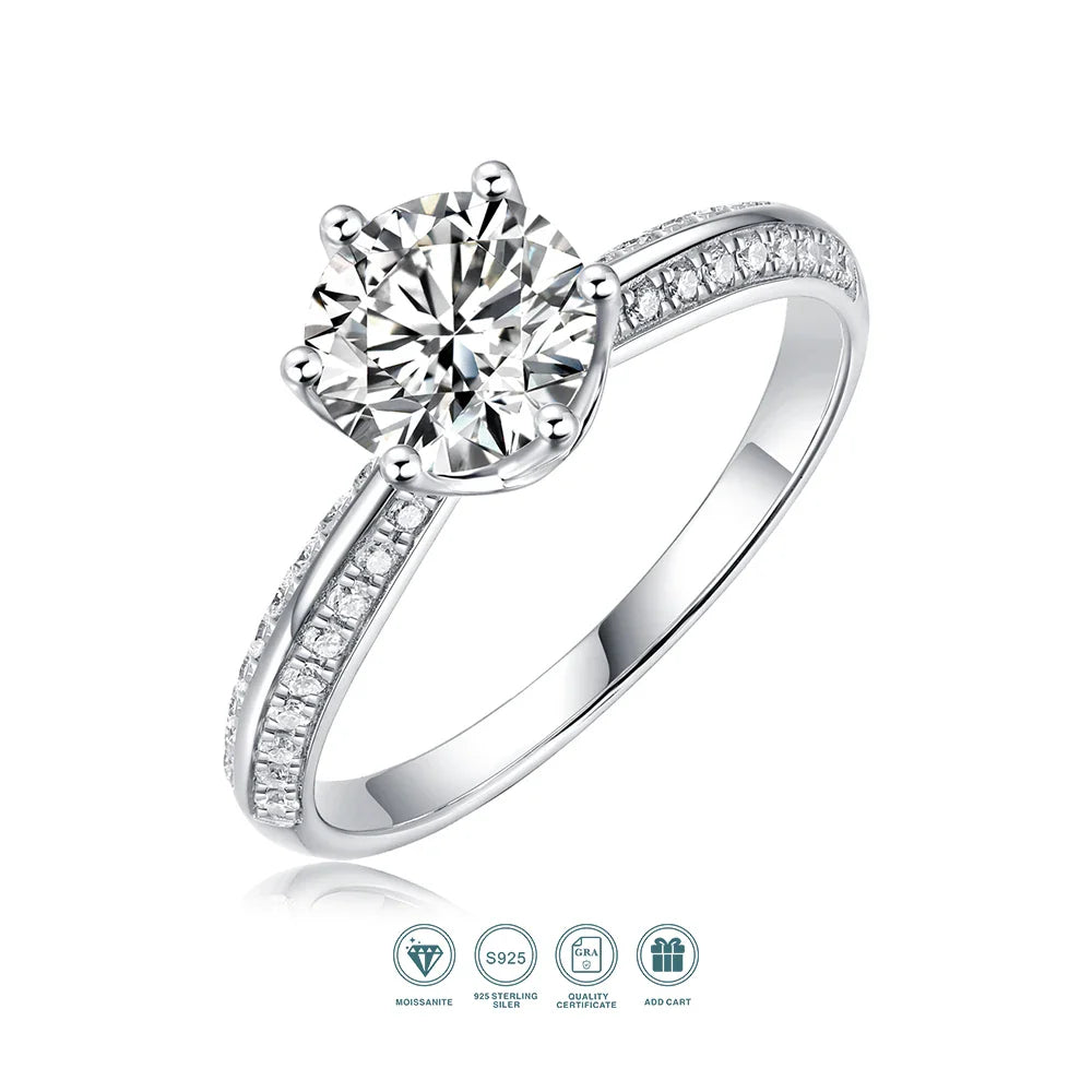 1pc 1ct 2ct 3ct Moissanite Ring 925 Sterling Silver 18K Gold Plated Elegant Gift Jewelry for Women Comes with GRA Certificate