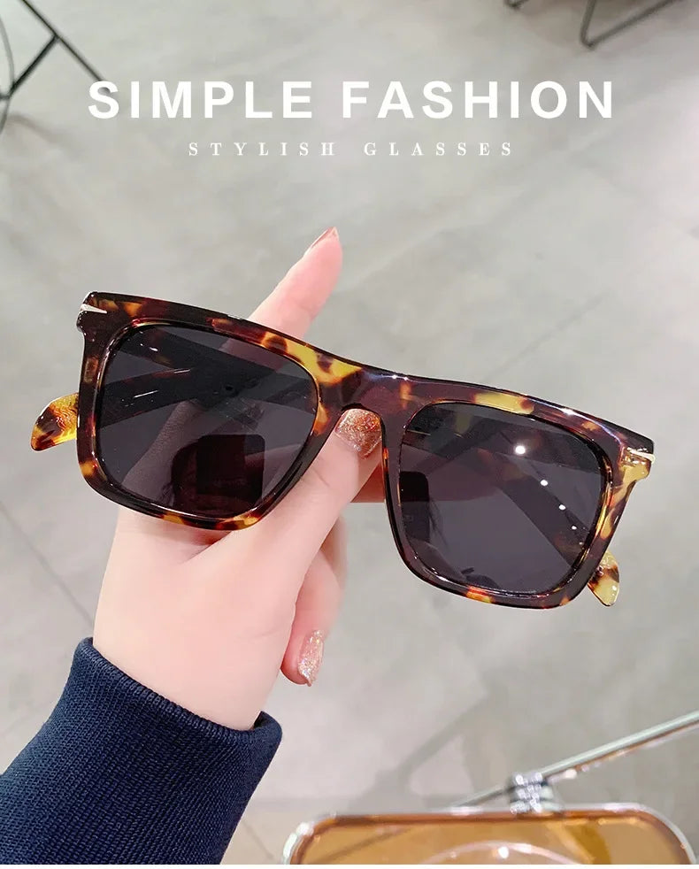 Vintage Square Sunglasses Men Anti-Blue Light Glasses Fashion Gradient Driving Shades Leopard Black Brand Oculos