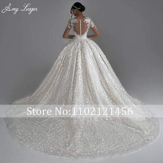 White Bridesmaid Dresses: Classic O-Neck Long Sleeve Ball Gown Wedding Dress