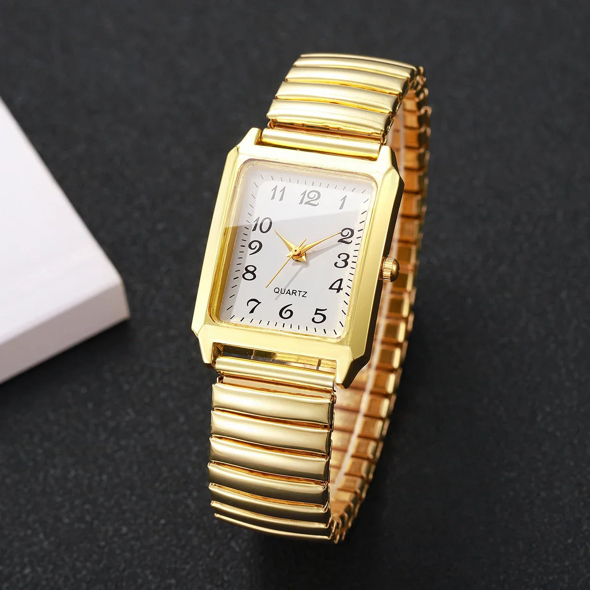 Fashion Rectangle Arabic Dial Women Watches  Casual Asual Elastic Strap Quartz Wristwatch for Ladies Relogio Feminino (No Box)