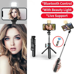 Bluetooth Wireless Selfie Stick Mini Tripod Monopod Remote Shutter With Fill Light