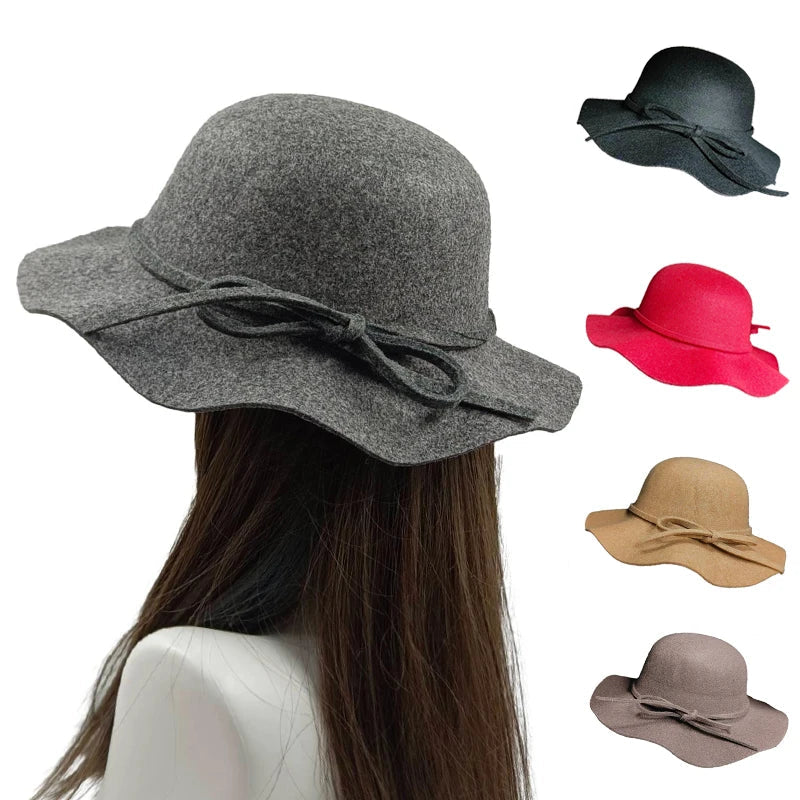 2025 NEW Fedora Hat Women's Autumn Wave Curled English Retro Versatile Fisherman Hat Fashion Hepburn Style Woolen Top Hat