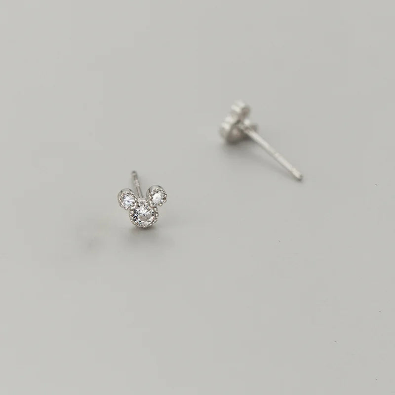 WANTME 925 Sterling Silver Fashion Cute Cartoon Mouse Screw Bead Stud Earrings for Women Simple Chic Girl Party Jewelry Gifts