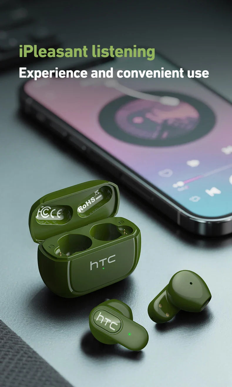 HTC NE51 Bluetooth Earphones TWS Sport Wireless Headphones Long Life with Mic In-Ear Earbuds AI Translator Earbuds