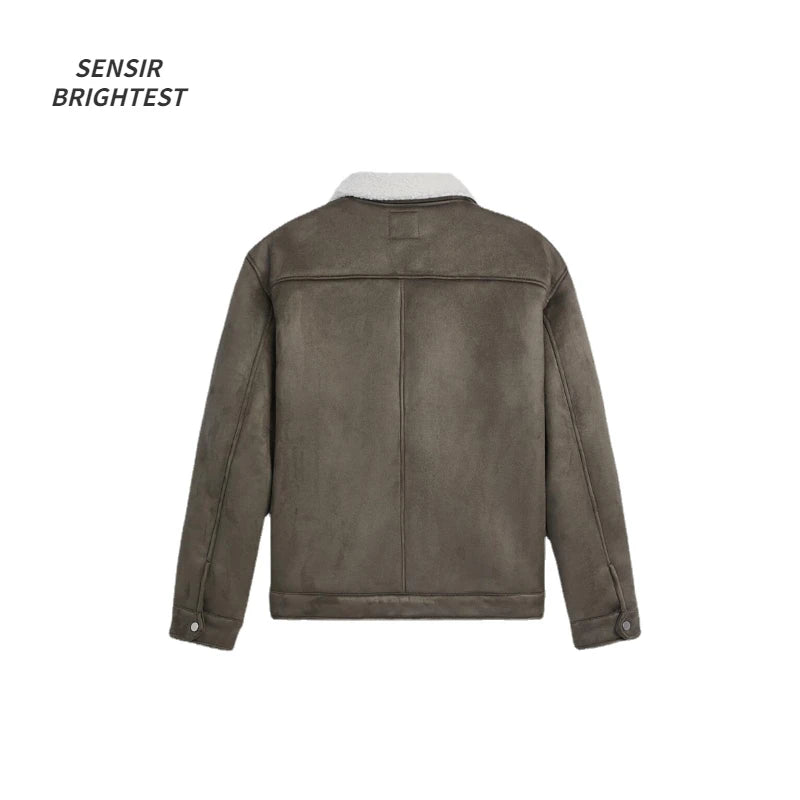 Men's Lambskin Lapel Suede Jacket Autumn And Winter Travel Casual Retro Jacket