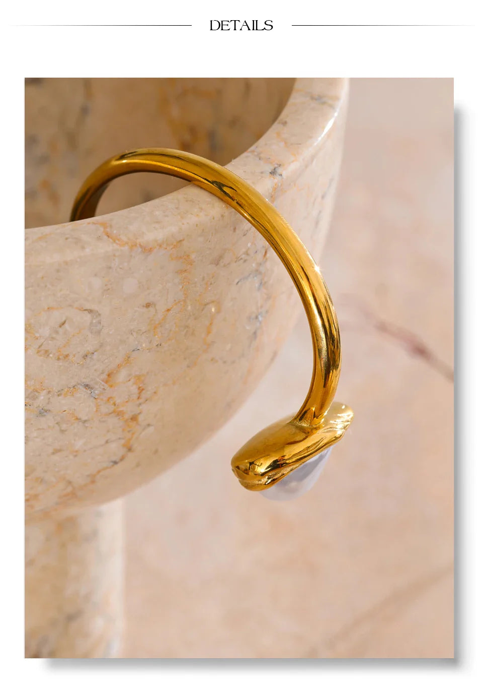 Yhpup 59mm Stainless Steel Baroque Simulated Pearls Cuff Bracelet Bangle Tarnish Resistant Gold Color Wrist Jewelry New