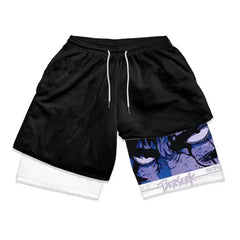 men's double layered shorts men anime high waisted oversized breathable sports