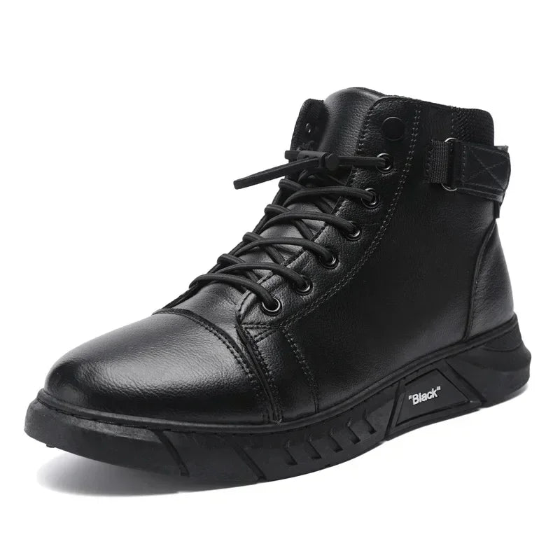 Spring and Autumn New British Style Thick Soled Work Safety Boots Trend with Warm Soft Soled High Top Men's Casual Leather Boots