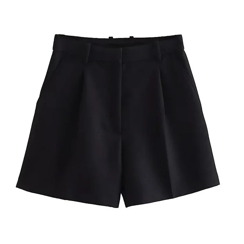 HXAO Female Shorts Black Pink Shorts Woman Summer 2024 Pleated Baggy White Shorts For Women Casual High Waist Short Pants