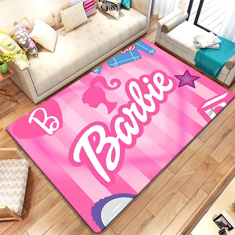 Barbie Cute Pink Beauty Cartoon HD Print Carpet Living Room, kitchen, bedroom