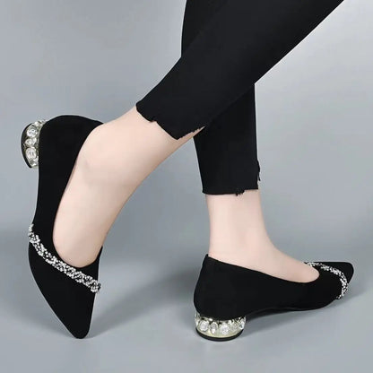 Women's Summer Footwear Diamond Shoes for Woman 2024 Rhinestone Office Low Heel Elegant with Crystals Black Stylish on Promotion