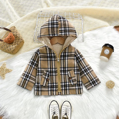 Spring And Autumn Baby Jacket Boys' Checkered Hooded Fashion Windbreaker Kids' Versatile Outwear Casual Coat