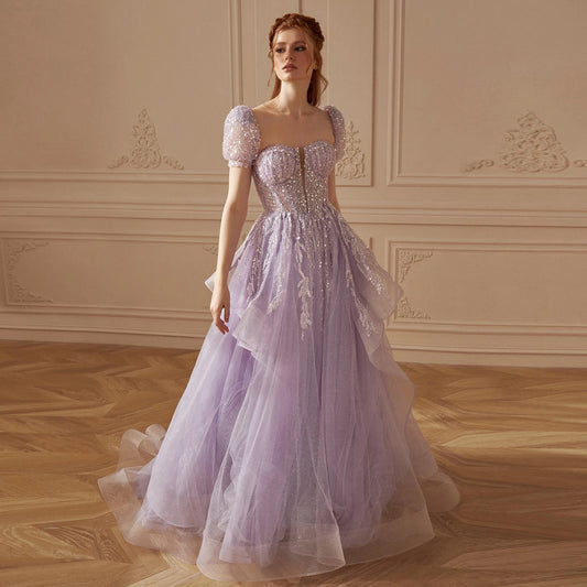 Elegant Lilac Saudi Arabia Evening Dress for Wedding