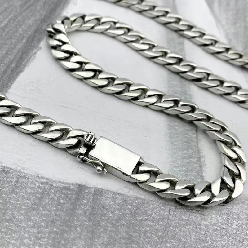100% S925 Sterling Silver Necklace Bracelet Punk S925 Silver Jewelry Never Fade Carry certificate Men Women Jewelry Gifts