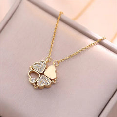 Fashion Retro Lucky Four Leaf Clover Women Necklace Gothic Love Heart Pendant