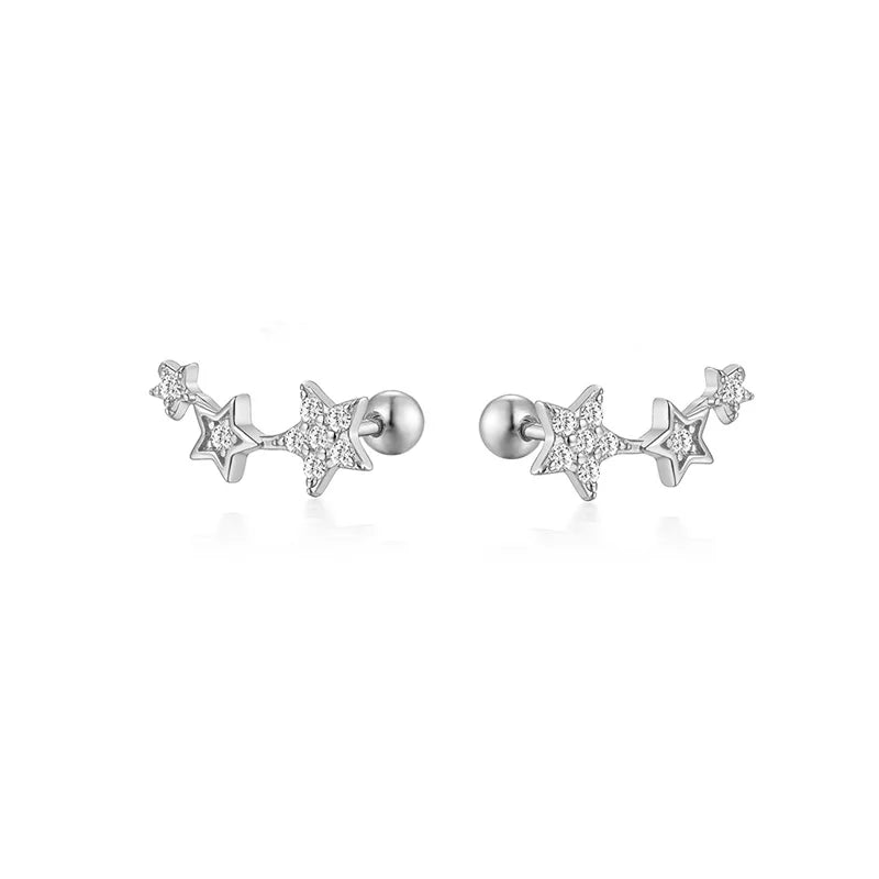 WANTME 925 Sterling Silver Fashion Love Butterfly Romantic Star Crown Screw Stud Earrings for Women Ear Bone Piercing Jewelry
