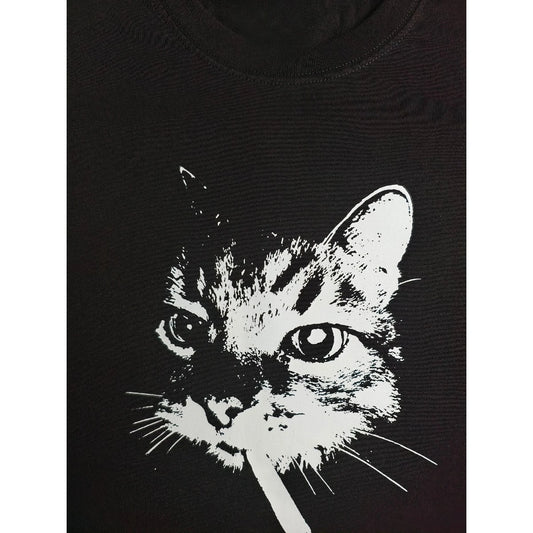 New High-quality American Street Smoking Cat Retro Trendy Personalized Printed T-shirt Men's Windshield Loose Short Sleeves