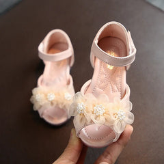 Children Sandals Pearl Flower Fashion Princess Shoes Girls Sandal Party Beach Baby Flats Casual Shoes