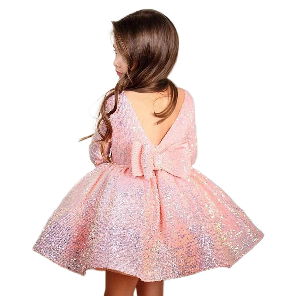 Ball Gown Sequin Dress Party for Kid Girl 2 To 12 14 Years Formal Pageant Fluffy Frock Elegant First Communion Birthday Dresses