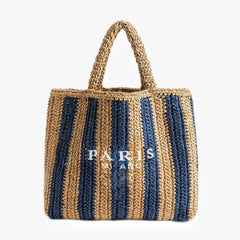 Women Fashion Striped Summer Beach Straw Knitting Shoulder Bag Hollow Out