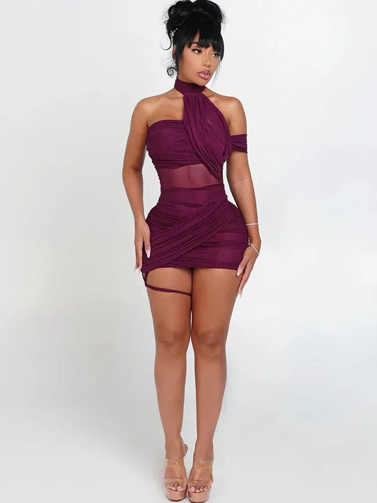 Nibber Backless Summer Trend See Through Sexy Dress Women Y2K Cross Bandage Halter Sleeveless Midnight Clubwear Mini Bodycon