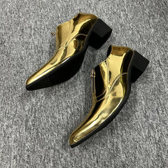 Gold Height Increase Men Shoes Formal Leather Slip-On High Heels Dress Shoes