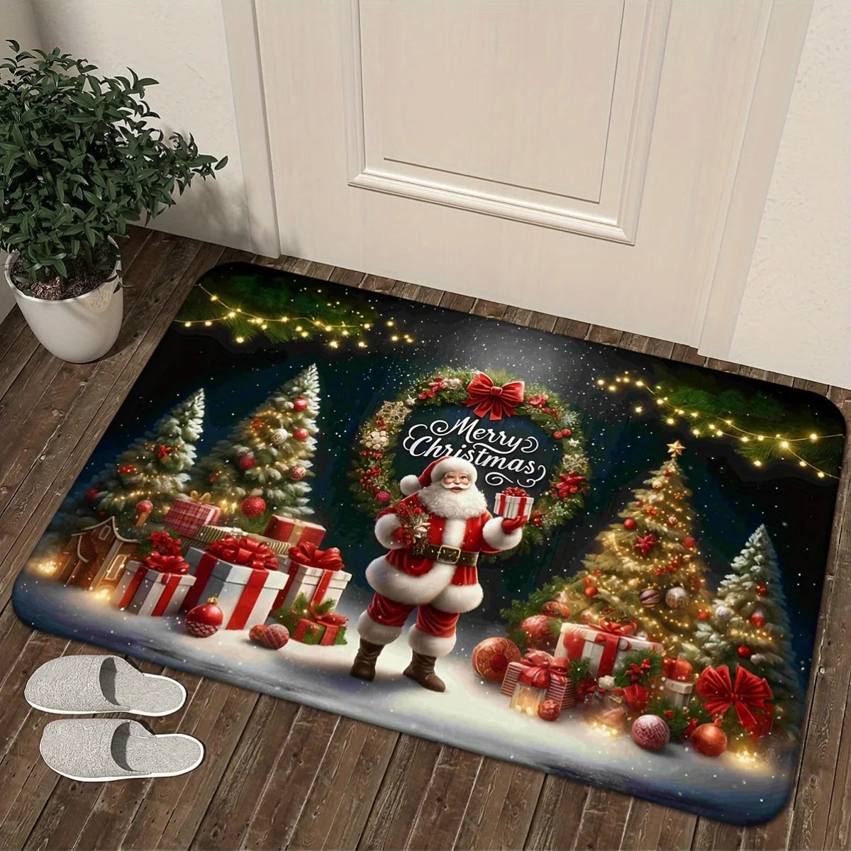 Christmas Santa Claus Entrance Welcome Doormat Bedroom Bedside Foot Mat Balcony