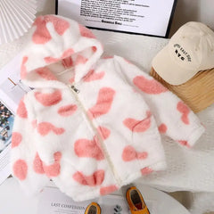 Girls Hooded Plush Jacket Big Children Autumn Winter Keep Warm Outerwear