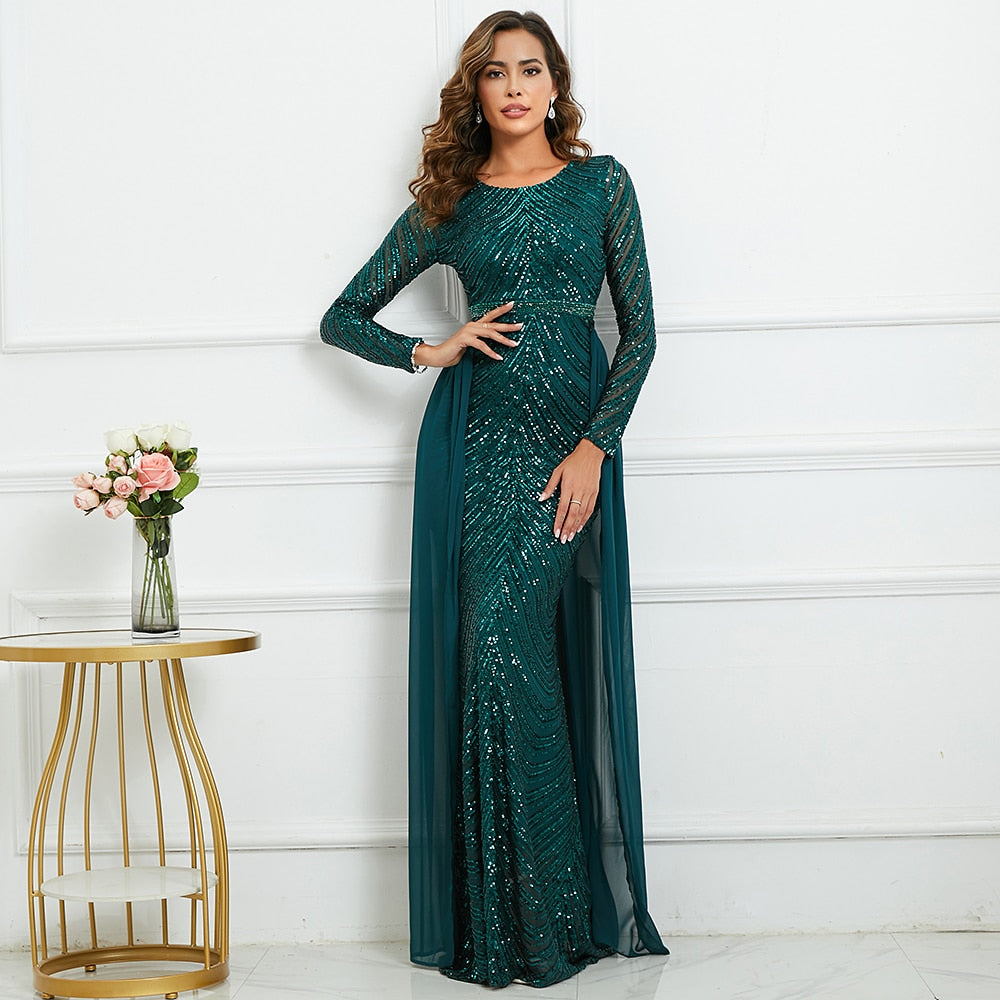 Evening wear Dresses: Evening Dress for Party With Detachable Chiffon Train for Ladies