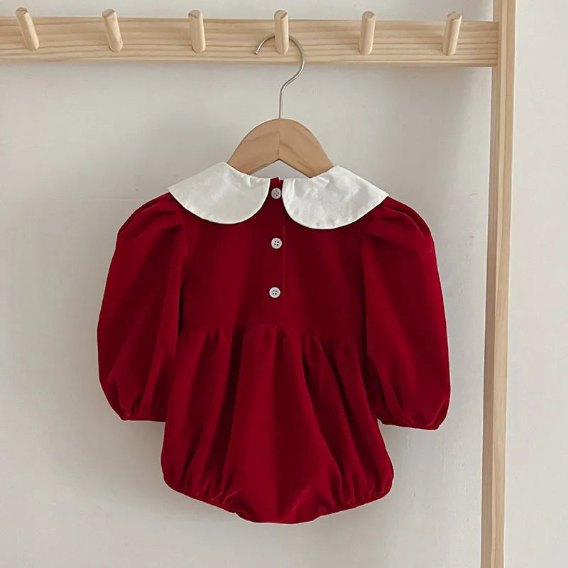 Baby Girl Party Dress Long Sleeved Cotton Stitching Baby Rompers