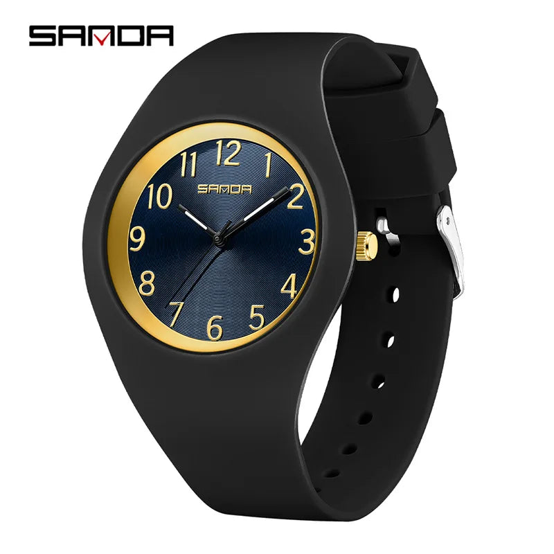 SANDA 6186 Simple Luxury Student Quartz Watch Clock Gift Outdoor Light Silicone Strap Wristwatch for Boy and Girl